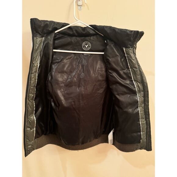 American Eagle Down Puffer Vest Faux Fur Hat Women's Small Teen Olive Green - Picture 4 of 12